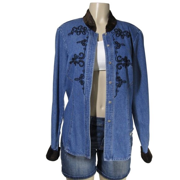 HAIRSTON ROBERSON Denim M Cowgirl Shirt Shacket Western Rodeo Button Front - Picture 6 of 12